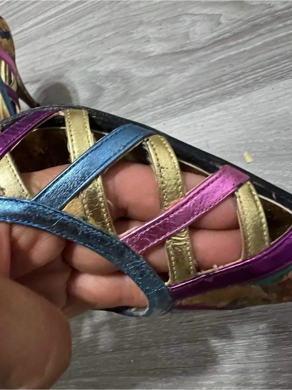 Adora Vintage Metallic Heels Strappy  Cork Mosaic Size 7 M  Colorful Shoes Y2K